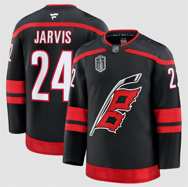 Men's Carolina Hurricanes #24 Seth Jarvis Black 2026 Stanley Cup Final Stitched Hockey Jersey